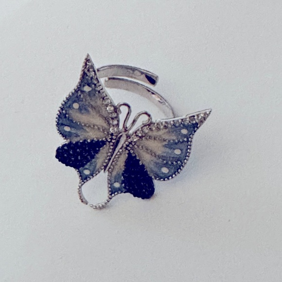 925 Silver ring blue butterfly sapphire and clear cz stones - Picture 5 of 7